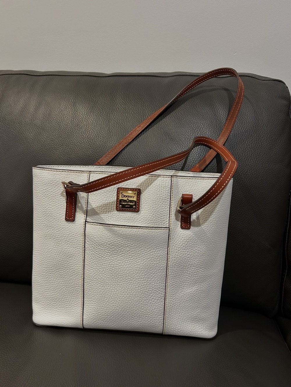 Dooney & Bourke White Tote with Brown Leather Trim